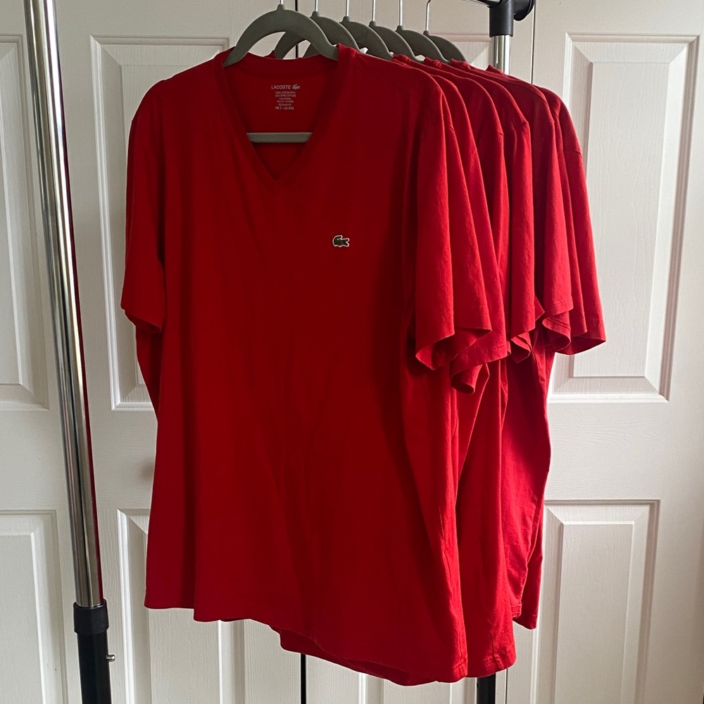 6 Lacoste V-Neck Red Tshirts